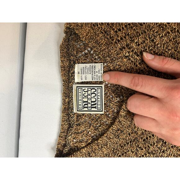 Vintage Russ Knit Cardigan Womens Medium Brown Ramie Cotton Short Sleeve 90s - Picture 2 of 5